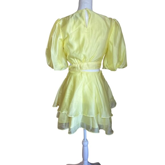 Bardot Enya Organza Mini Dress in Sunshine 4 New Womens Cut out - Picture 7 of 11